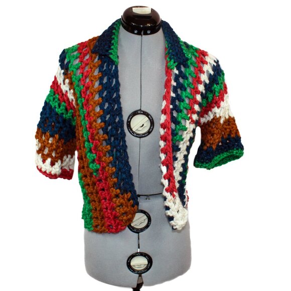 NWT Handmade Crochet Medium Chunky Knit Over Shirt Top  Polo Preppy Collared - Picture 1 of 5